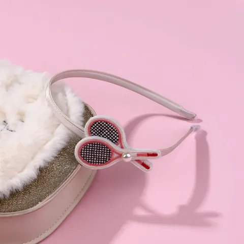 Children's Sports Series Tennis Racket Embroidered Satin Headband Handmade Fabric Non-slip Hair Band With Faux Pearl For Kids