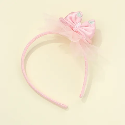 Cerchietto Rosa con Fiocco in Rete per Bambine Con Cuore Ricamato e Künstliche Perle Sintetiche Accessorio per Capelli Principessa per Feste