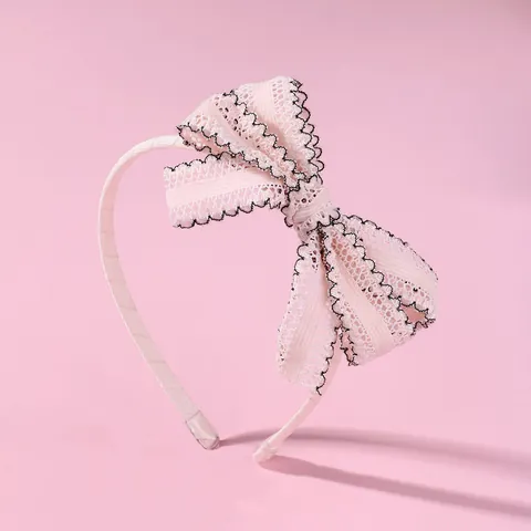 Zoete Roze Kant Strik Hoofdband Voor Meisjes Handgemaakte Opengewerkte Bloem Lint Haarreid Voor School Dagelijks Feest Haaraccessoire
