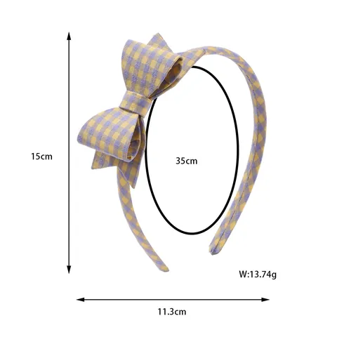 Sweet Gingham Fabric Headband With Bowknot Preppy Style Plaid Hair Band For Kids Girls Fashion Cute Hair Accessories