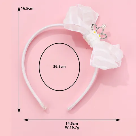 Serre-tête Doux Nœud Organza Avec Couronne Strass Et Perle Fausse Décorative Bandeau Cheveux Princesse Pour Filles Fête Accessoires
