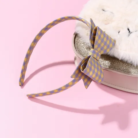 Sweet Gingham Fabric Headband With Bowknot Preppy Style Plaid Hair Band For Kids Girls Fashion Cute Hair Accessories