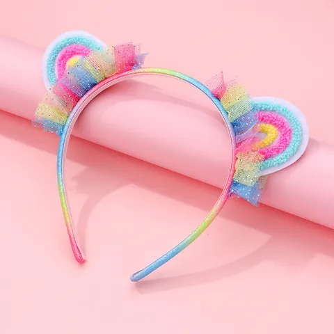 Serre-tête Oreilles De Chat Arc-en-ciel Pour Filles Enfants Volants En Tulle Paillettes Antidérapant Accessoires De Cheveux Fête
