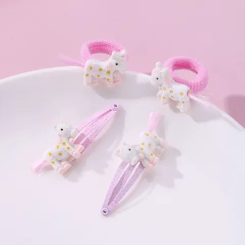 Bambini Cartone Animato Unicorno Fermaglio Per Capelli Elastico Anello Per Capelli Rosa Bianco Resina Per Ragazze Compleanno