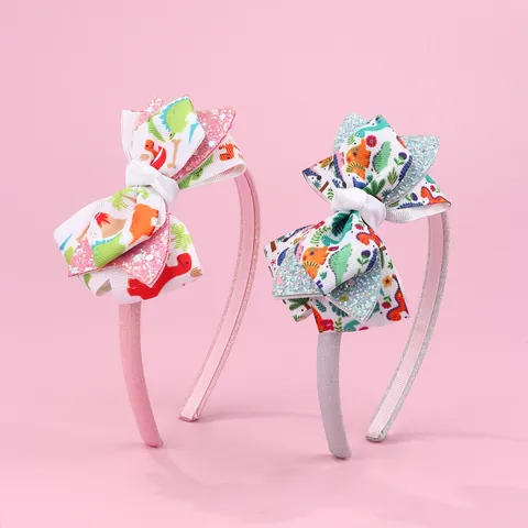Cerchietto Dolce Per Bambini Con Fiocco Motivo Dinosauro Cartoon Glitter Paillettes Fascia Decorativa Per Ragazze Accessori Capelli Antiscivolo