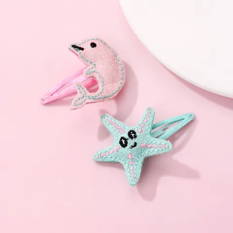Children Sequin Embroidery Dolphin And Starfish Hair Clips Cartoon Sea Animal BB Hairpins For Girls Hair Accessories