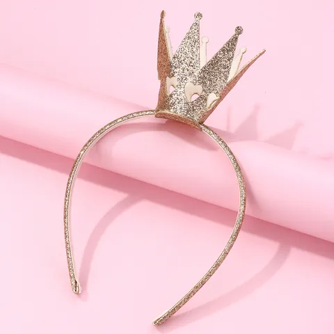 Glitter 3D Crown Headband For Children Princess Party Gold Sequin Hair Band Girls Birthday Dance Performance Accessory