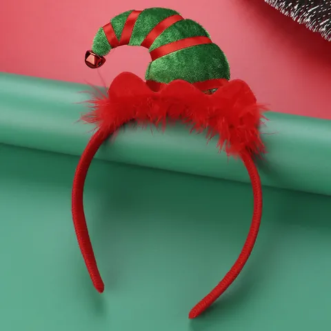 Diadema de Gorro de Elfo de Navidad Mini Sombrero de Hada a Rayas Rojas y Verdes con Cascabel Pluma Tocado de Fiesta Festiva