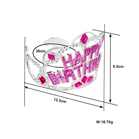 Cerchietto a Corona Buon Compleanno per Bambini Diadema da Principessa per Ragazze Accessori Capelli Rosa Argento Lega