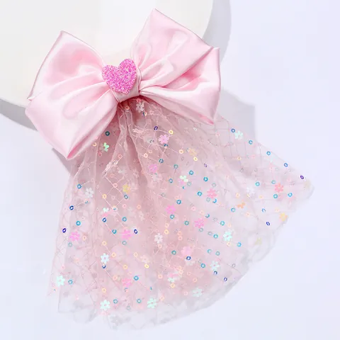 Kinder Mädchen Haarklammer Schleife Tüll Schleier Netz Pailletten Prinzessin Strass Entenschnabel Clip Hochzeit Party Haarschmuck