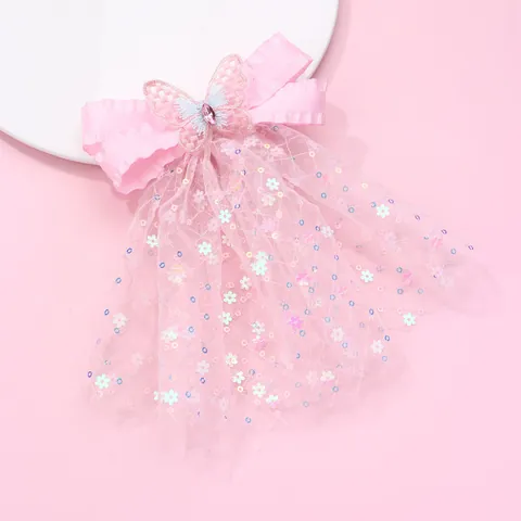 Kinder Mädchen Haarklammer Schleife Tüll Schleier Netz Pailletten Prinzessin Strass Entenschnabel Clip Hochzeit Party Haarschmuck