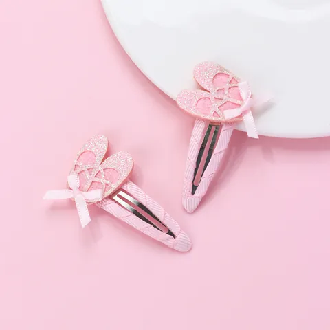 Pink Ballet Shoes Hair Clips For Kids Girls Bowknot Glitter Ribbon Wrapped BB Clips Decorative Hairpins Hair Accessories