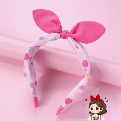 Fascia per Capelli Dolce con Fiocco e Orecchie di Coniglio a Pois per Bambine Cerchietto Antiscivolo in Tessuto Accessori Capelli