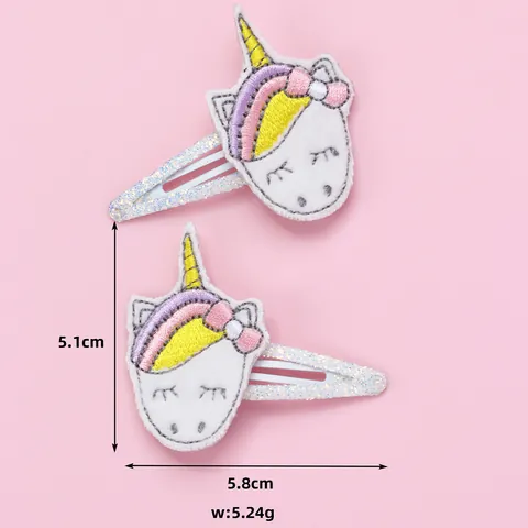 Bambini Simpatici Fermagli per Capelli a Forma di Unicorno Ricamati con Brillantini Clip BB Tessuto Fatto a Mano per Ragazze