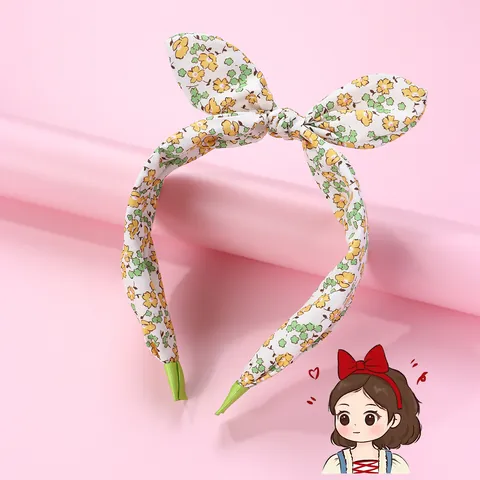 Sweet Floral Fabric Headband With Rabbit Ear Bow Knot Non-Slip Hair Accessory For Girls Women Daily Hairband