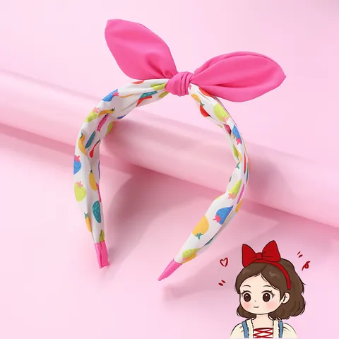 Diadema Dulce para Niños con Lazo Estampado de Frutas y Fresa Banda para el Cabello Enuelta en Tela Hecha a Mano