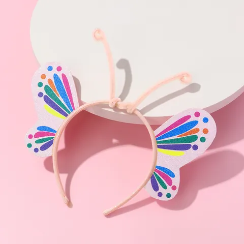 Diadema de Mariposa para Niños Con Alas de Purpurina Patrones de Arcoíris Coloridos para Fiesta Actuación Accesorios de Pelo
