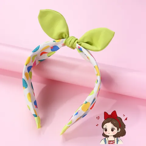 Diadema Dulce para Niños con Lazo Estampado de Frutas y Fresa Banda para el Cabello Enuelta en Tela Hecha a Mano
