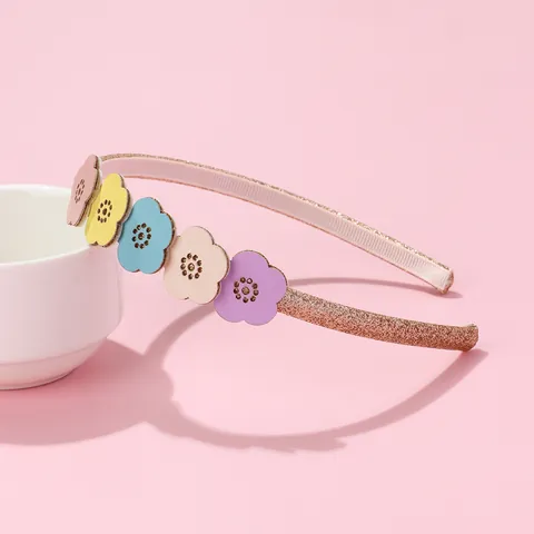 Kids Sweet Floral Headband Rose Gold Glitter Hair Band Macaron Colored Leather Flowers Girls Party Hair Accessories