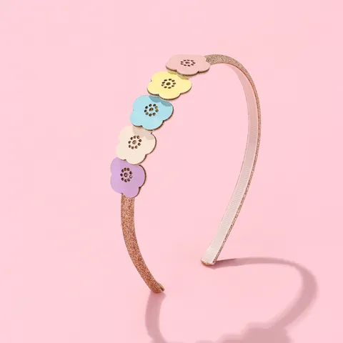 Kids Sweet Floral Headband Rose Gold Glitter Hair Band Macaron Colored Leather Flowers Girls Party Hair Accessories