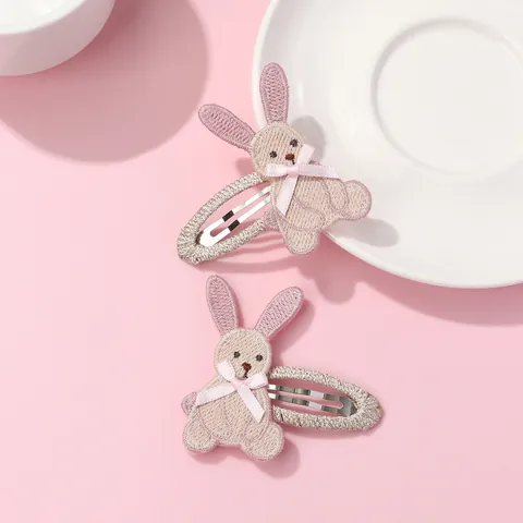 Barrettes Lapin Brodé Dessin Animé Nœud Papillon Doux Clips BB pour Enfants Filles Accessoires de Cheveux en Tissu