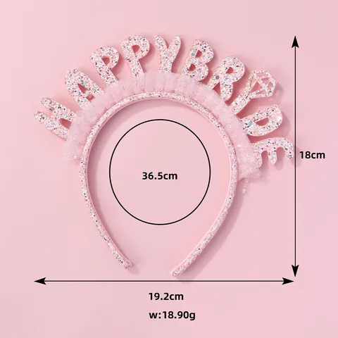 Cerchietto Rosa Glitterato con Lettere Happy Bride e Bordo in Pizzo a Rete per Matrimonio Addio al Nubilato Gioielli per Capelli