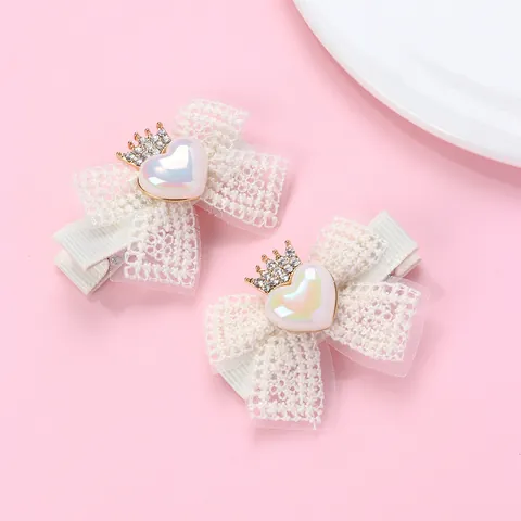 Dolci Fermagli per Capelli a Fiocco in Pizzo Con Cuore Corona per Bambine Strass Fermagli a Becco d'Anatra Accessori Principessa