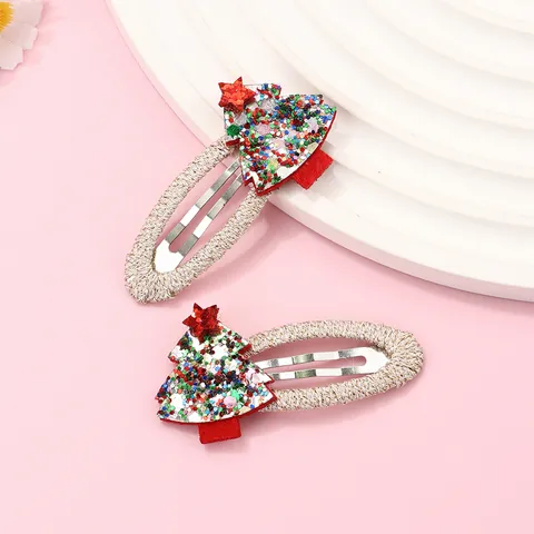 2Pcs Sweet Cartoon Fabric Embroidery Hair Clips For Girls Glitter Christmas Tree Animal Barrettes Cute BB Hair Pins Hair Accessories