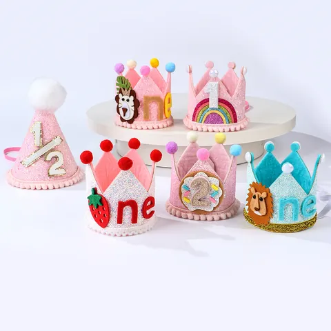 Kinder Geburtstagsparty Krone Stirnband Glitzer Pailletten Hut Mit Elastischem Band Für Halbe 1 2 Geburtstag Baby Haarschmuck