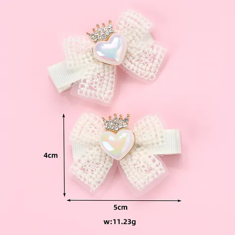 Dolci Fermagli per Capelli a Fiocco in Pizzo Con Cuore Corona per Bambine Strass Fermagli a Becco d'Anatra Accessori Principessa