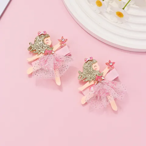 Barrettes à Cheveux en Maille à Paillettes Scintillantes pour Enfants Pince à Bec de Canard Mignonne Fille Princesse des Fées Danseuse de Ballet Accessoires de Cheveux en Forme de Cœur et de Lapin