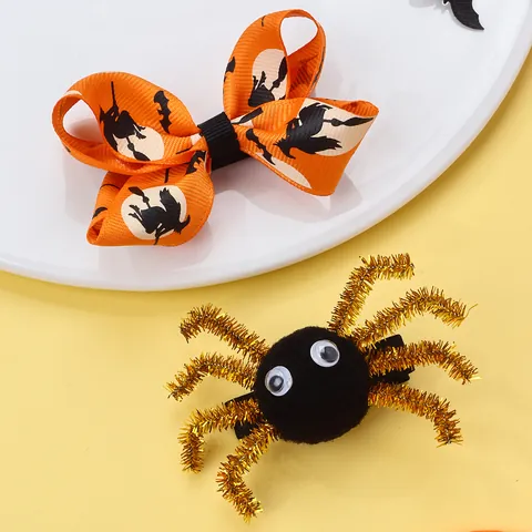 Lot de Barrettes à Cheveux Halloween Araignée Citrouille Fantôme Nœuds en Maille Accessoires de Coiffure Drôles pour Fête Enfants Femmes