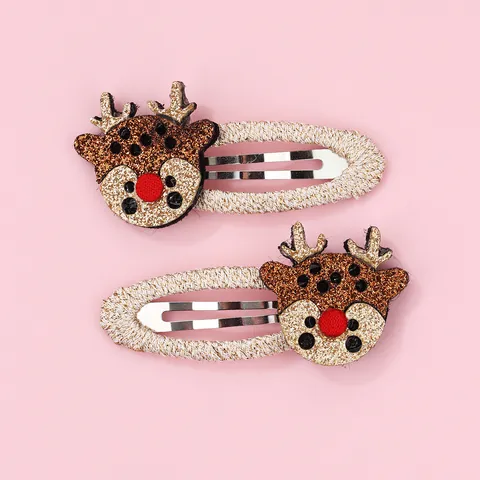 2Pcs Sweet Cartoon Fabric Embroidery Hair Clips For Girls Glitter Christmas Tree Animal Barrettes Cute BB Hair Pins Hair Accessories