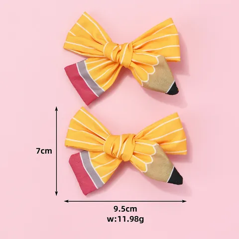 Fermaglio per Capelli a Fiocco a Forma di Matita Creativa Ragazze Tessuto Giallo a Righe Forcina Ritorno a Scuola Stile Preppy Accessori per Capelli
