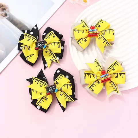 Schul-Thema Schleife Haarspangen Lineal Muster ABC Tafel Bücher Apfel Design Preppy Band Entenschnabel Clips Für Mädchen