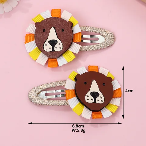 Handmade Cartoon Lion Hair Clips For Kids Cute Faux Leather Animal BB Clips Glitter Fabric Wrapped Hair Accessories For Girls