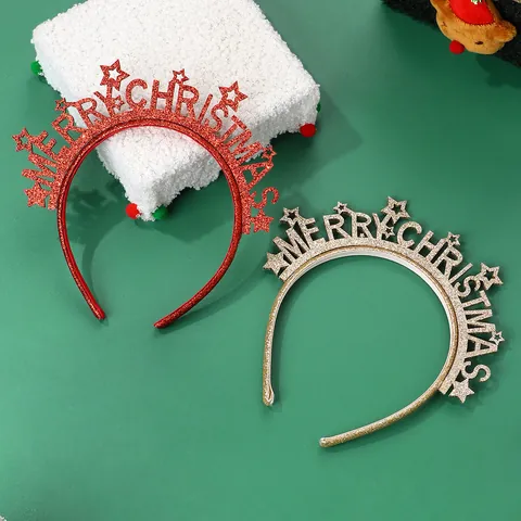 Merry Christmas Letter Pentagram Headband Glitter Star Hair Band For Holiday Party Decoration Unisex Hair Accessories