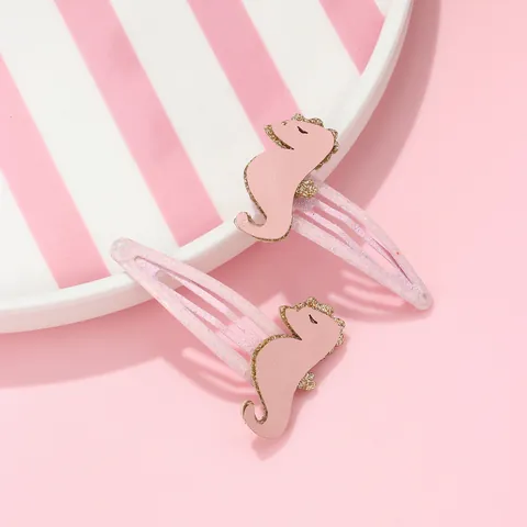 Barrettes Cheveux Hippocampe Dessin Animé pour Filles Pince BB en Cuir Synthétique Pailleté Rose Bleu Violet Accessoire