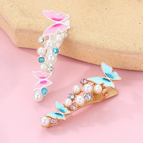 Pinza para el Cabello Creativa de Aleación Strass Perla Artificial Corazón Peine Mariposa Llave Inglesa Clip de Pato Accesorios para el Cabello