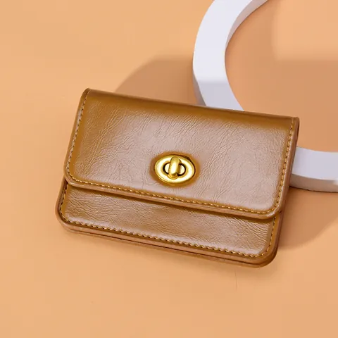 Mini Cartera de Cuero PU para Mujer Corta Delgada Tarjetero Con Cierre Giratorio de Metal Vintage Elegante Color Sólido Pequeña