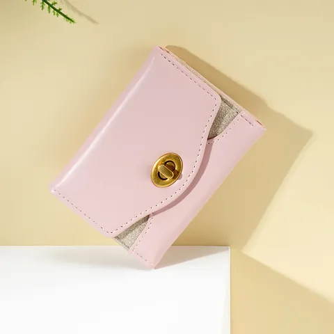 Portafoglio Donna Corto in Pelle PU Triplo Pliegue Con Chiusura a Girello in Metallo Glitter Grande Capacità Mini Borsellino