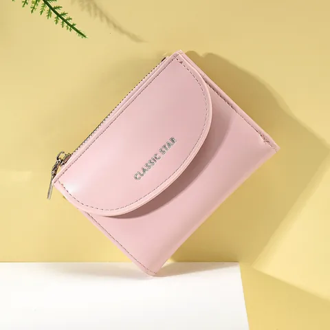 Portafoglio Donna Corto in Pelle PU Multifunzione con Cerniera e Patta Portamonete Porta Carte Urban Minimalist Classic Star