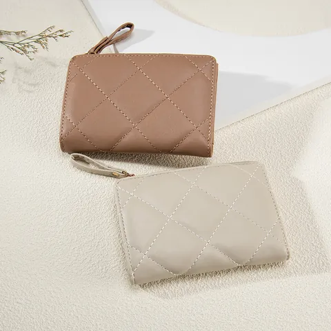 Damen Gesteppt PU-Leder Kleine Geldbörse Mehrere Kartenfächer Reißverschluss Münzfach Urban Minimalistisch Einfarbig Schlanker Kartenhalter