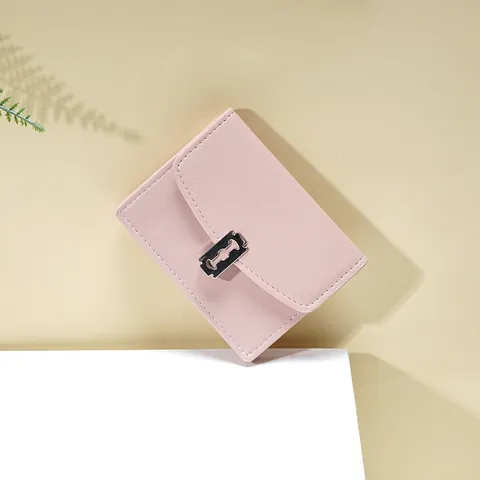 Mini Cartera de Cuero PU para Mujer Hebilla de Cuchilla de Afeitar Tarjetero Plegable Corto Color Sólido Monedero