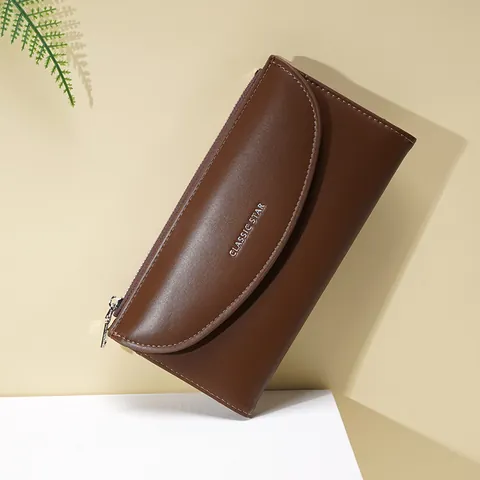 Portafoglio Lungo da Donna in Pelle PU Grande Capacità Patta con Cerniera Pochette Multifunzionale Quotidiano Borsa a Mano