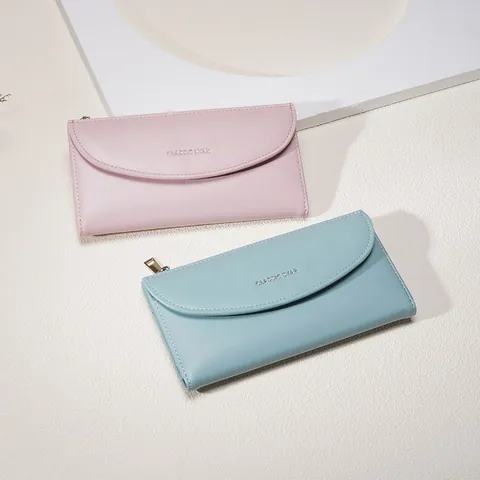 Portafoglio Lungo da Donna in Pelle PU Grande Capacità Patta con Cerniera Pochette Multifunzionale Quotidiano Borsa a Mano