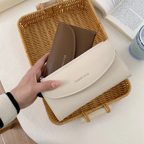 Portafoglio Lungo in Pelle PU da Donna Pochette Minimalista Grande Capacità Porta Carte Con Tasca con Cerniera Stampa Classic Star Borsa alla Moda
