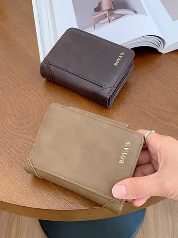 Business Men PU Leather Short Wallet Retro Multi Card Slot RFID Blocking Zipper Coin Purse Fashion Wallet For Daily