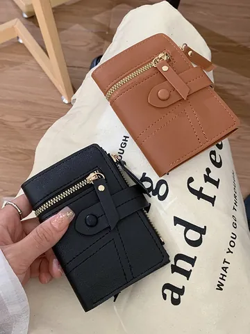 Women's Small PU Leather Wallet Ins Style RFID Blocking Short Bi-fold Card Holder Multi-functional Zip Coin Purse For Women Ladies