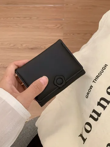 Women's Mini Short Wallet PU Leather 3-Fold Flower Clasp Card Holder Coin Purse Korean Style Slim Small Money Clip Wallet